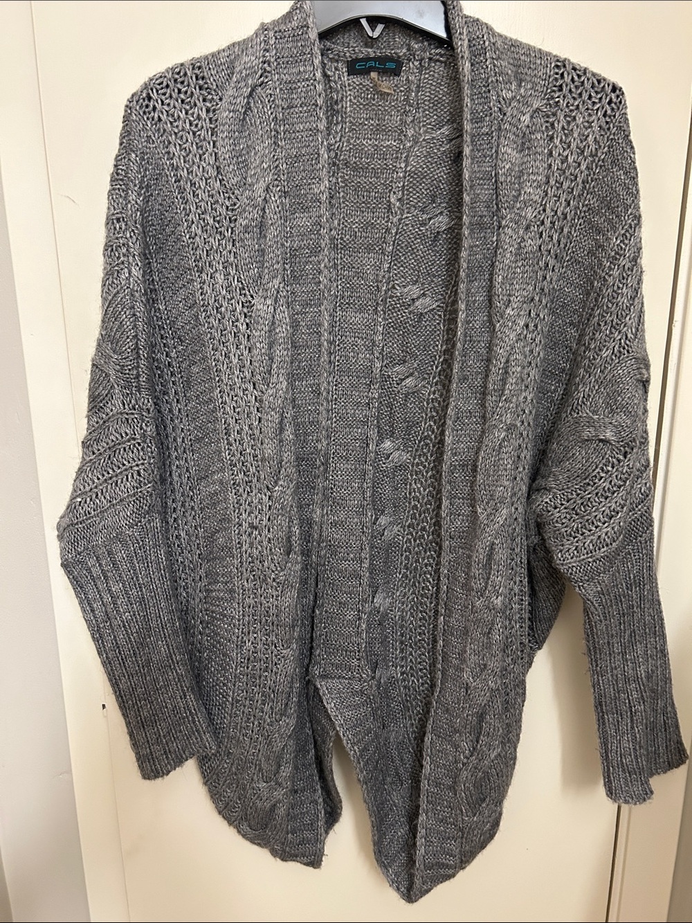 Cals Gray Cable-Knit Open Cardigan